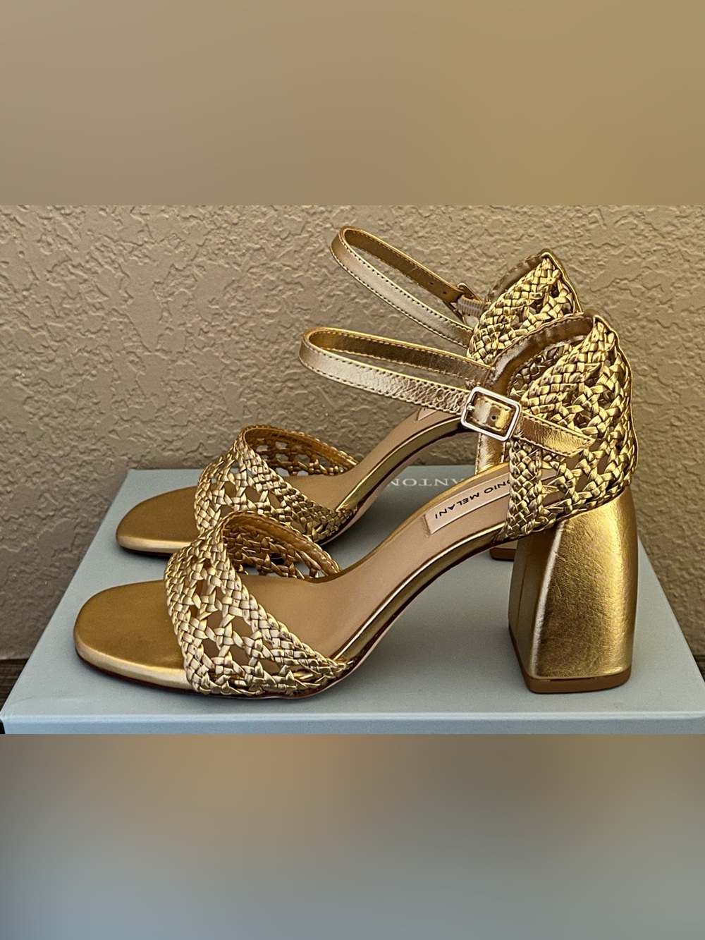 Antonio Melani Women’s Gretel Gold Color Woven Design Heels Size-7.5M
